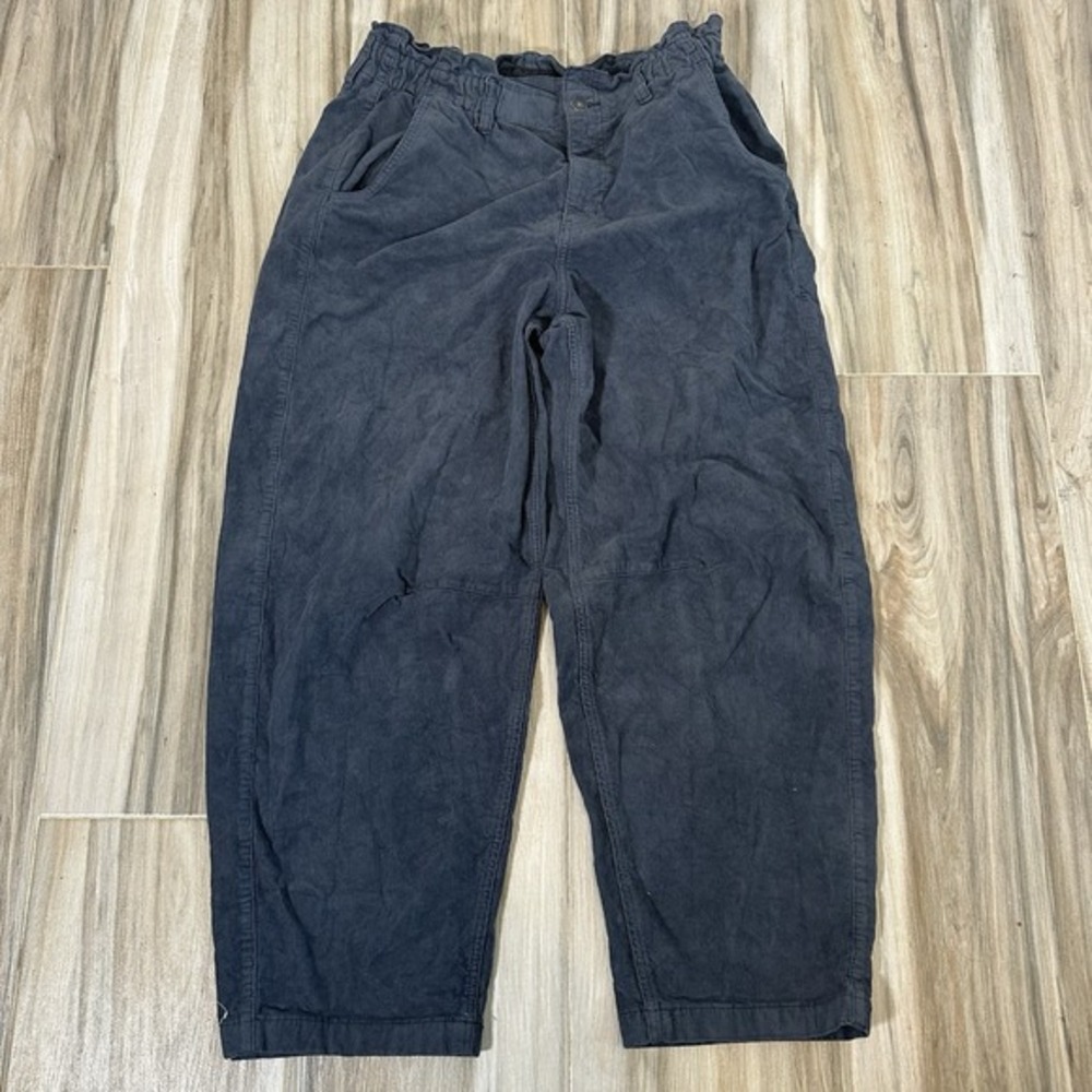 American Eagle Barrel Corduroy Blue Gray Pants 12 Long Casual Classic Hi Rise